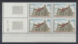 EGLISE De BROU N° 1582 - Bloc De 4 COIN DATE - NEUF SANS CHARNIERE - 4/2/69 1 Trait - 1960-1969