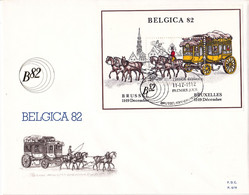 B01-211 Bel PTT 2077 Bloc 59   Belgica Diligence FDC P676 1982-12-11 5€ - 1981-1990