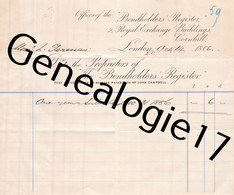 96 2640 LONDON LONDRES ROYAUME UNI ANGLETERRE 1886 THE BONDHOLDERS REGISTER - ROYAL EXCHANGE BUILDINGS CORNHILL - United Kingdom