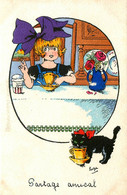 SUZE * 2 CPA Illustrateur * Enfant à La Maison * Chat Noir Cat Katze * Série N°43 - Autres & Non Classés