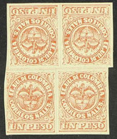 1868 1p Vermilion Type II, Tete-beche, Scott 57a, A Mint Block Of Four Showing Two Tete-beche Pairs, A Light Bend And A  - Colombia