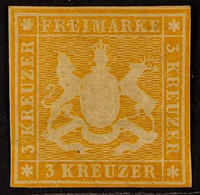 WURTTEMBERG 1857 3kr Yellow-orange, Imperf With Silk Thread, Michel 7 Or SG 13, Mint With Brown Gum. For More Images, Pl - Andere & Zonder Classificatie