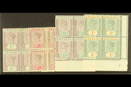 1895-99 Key Plate ½d, 1d, 6d And 1s, SG 48/49, 53, 55, In Mint Blocks Of Four, The 6d And 1s With Corner Margins, Some N - Grenada (...-1974)