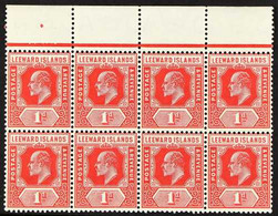 1907-11 1d Rose-carmine, SG 38b, Upper Marginal Horizontal Block Of Eight, Superb Never Hinged Mint, A Scarce Multiple O - Leeward  Islands