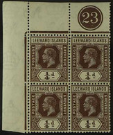 1931-32 ¼d Brown Die I, SG 81, Upper Left Corner Plate "23" Block Of Four, Fine Never Hinged Mint. For More Images, Plea - Leeward  Islands