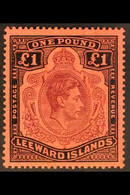 1938 - 1951 £1 Brown Purple And Black On Salmon, Geo VI, Variety "Missing Pearl", SG 114ba, Superb Mint Og, Barest Hint  - Leeward  Islands