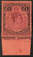 1942 £1 Purple And Black On Carmine, SG 114a, Lower Marginal Example, Fine Never Hinged Mint. For More Images, Please Vi - Leeward  Islands