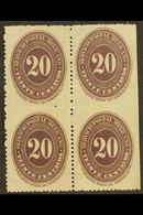 1890-95 20c Dark Violet Numeral On Watermarked Wove Paper Perf 12, Scott 220A (see Note After SG 174), Never Hinged Mint - Mexique