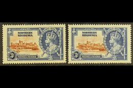 1935 3d Silver Jubilee, Two Examples With Vignettes Shifted Either To Left Or The Right, Into The Frame Design, SG 20, F - Noord-Rhodesië (...-1963)