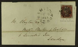 1841 1D PLATE 13 ON COVER. 1841 (1 May) EL From Leamington To London Bearing 1d Red-brown 'DG' Plate 13 With 4 Margins,  - Andere & Zonder Classificatie