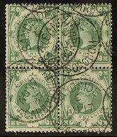 1887-92 1s Dull Green, SG 211, Good Colour, BLOCK OF FOUR Used With Crisp Clear "SANDSIDE/ AU 17/ 87/ SCARBOROUGH" Cds's - Andere & Zonder Classificatie