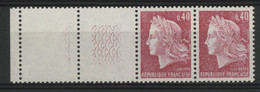 N° 1536B MARIANNE DE CHEFFER VARIETE D'IMPRESSION TRES DEPOUILLEE Paire Avec Bord De Feuille. Neuf ** (MNH). TB - 1967-1970 Marianne Van Cheffer