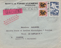 Lettre Exprès 3e échelon Paris 16 4 1945 Pr Cabourg Griffe Sur étiquette De Fortune De Bord De Feuille Avion - Tarifs Postaux