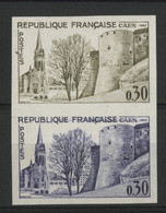 N° 1389 ESSAI NON DENTELE PAIRE "Caen". 30ct Brun-olive Et 30ct Violet. Neuf */** (MH/MNH) TB - Color Proofs 1945-…