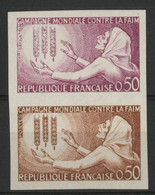 N° 1379 ESSAI NON DENTELE PAIRE CAMAPGNE MONDIALE CONTRE LA FAIM. 50ct Lilas Et 50ct Brun-rouge. Neuf * (MH). TB - Farbtests 1945-…