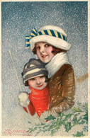 Femmes & Enfants En Hiver * Série De 4 CPA Illustrateur MAUZAN * Art Déco Art Nouveau Jugendstil * Série 71 * Neige - Mauzan, L.A.