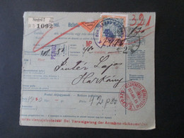 Ungarn 1927 Paketkarte Nachnahme Remboursement Mit Fiskalmarke Und Rotem Stempel Keszpenzzel Bermentesitive Szeged 2 - Cartas & Documentos