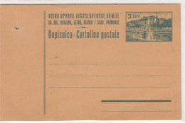 ITALY YUGOSLAVIA TRIESTE ZONA B STT VUJNA DOPISNICA CARTOLINA POSTALE 3 LIRE ZA JUL.KRAJINU,ISTRU,RIJEKU I SLOV.PROMORJE - Marcofilía