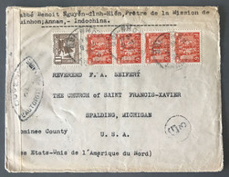 Indochine N°155 Et 160 (x4) Sur Enveloppe Censurée, Cachet G3 De Quinhon Pour Les USA - (B1711) - Cartas & Documentos