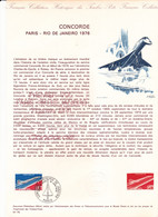 1er Jour Documents Officiels N°PA49 Concorde Paris Rio De Janeiro 10 Janvier 1976 Paris - Documentos Del Correo