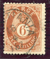 NORWAY 1873 Posthorn 6 Sk. Used. Michel 20 - Used Stamps