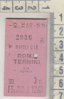 Biglietto Ticket Buillet Ferrovie Dello Stato Napoli / Roma Termini  1955 - Europe