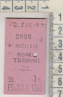 Biglietto Ticket Buillet Ferrovie Dello Stato Napoli / Roma Termini  1955 - Europa