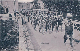 La Chaux Sur Cossonay VD, Café Communal, Défilé Militaire De L'infanterie Avec Fanfare (20.7.1907) - Cossonay