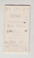 Biglietto Ticket Buillet Ferrovie Dello Stato Roma Termini / Bari 1957 - Europa