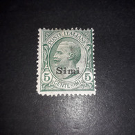 PL2404 REGNO D'ITALIA COLONIE ITALIANE ISOLE EGEO SIMI 1912 FRANCOBOLLI D'ITALIA SOPRASTAMPA 5 C. "X" - Egeo (Simi)