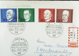 BRD: FDC-R-Brief Mit Satz Zum 1. Todestag Von Konrad Adenauer Vom 19.4.68 So-St. BONN1 Knr: 554/7 Einschr.Nr: 745 - 1961-1970