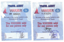 PRAMBANAN TEMPLE TRAVEL AGENT VOUCHER LOT DE 2 TICKETS ENTREE - INDONESIE - Tickets - Entradas