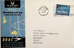 1957 Singapore 1st BOAC Flight London - Sydney (Link Between Singapore And Darwin) - Singapour (...-1959)