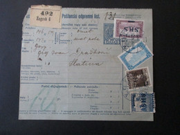 Ungarn / SHS 1919 Postanweisung / Paketkarte MiF Marken Ungarn U. Hravatska Von Zagreb Nach Slatina Mit Ankunftsstempel - Lettres & Documents