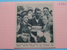 Groote Prijs KAREL VERBIST Voor Junior Te WIJNEGHEM : Maurits CLAUTIER : 1936 ( Zie Foto Voor Detail ) KRANTENARTIKEL ! - Cyclisme