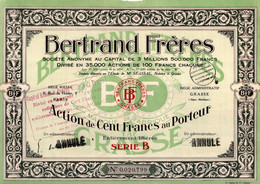 Action De 100 Frcs Au Porteur - Bertrand Frères - Textiles - Détachant - Paris - Grasse - Alpes Maritimes. - Textil