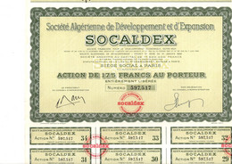 Action De 175 Frcs Au Porteur - Société Algérienne De Développement Et D'Expansion Outre-Mer - SOCALDEX - Paris 1958. - Banque & Assurance