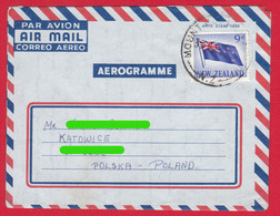 New Zeland - Sent To Poland - 1966 - Flag - Aerogramme (AU) Used - Luchtpost