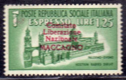 REPUBBLICA SOCIALE CLN MACCAGNO 1945 SAGGIO ESSAY ESPRESSO SOPRASTAMPA ROSSA RED OVERPRINT LIRE 1,25 MNH FIRMATO - Centraal Comité Van Het Nationaal Verzet (CLN)