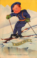 Enfant Skieur Chasseur Alpin * CPA Illustrateur * Ski Sports D'hiver * Bonne Fête * Neige Alpins Régiment - Andere & Zonder Classificatie