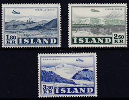 IS380 – ISLANDE – ICELAND – AIRMAIL - 1952 – PLANES OVER GLACIERS – Y&T # 27/9 USED 65 € - Luchtpost