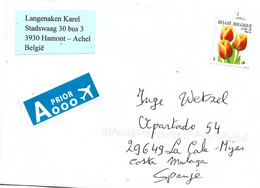 B419 / BELGIEN - Tulpenmarke (Blume) Auf Brief Nach Spanien - Briefe U. Dokumente