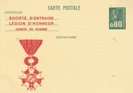 ENTIER BEQUET REPIQUE SOCIETE D'ENTRAIDE LEGION D'HONNEUR COMITE DE ROANNE 1976 - Overprinter Postcards (before 1995)