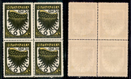 COLONIE - EGEO - EMISSIONI GENERALI - Posta Aerea - 1934 - 50 Cent Ala (30 + 30caa) In Quartina - Unica Doppia Filigrana - Otros & Sin Clasificación