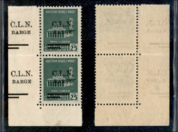 C.L.N. - BARGE - 1945 - 25 Cent (3 - Varietà) - Coppia Verticale Angolo Di Foglio (pos. 81/91) Con Soprastampe Ripetute  - Sonstige & Ohne Zuordnung