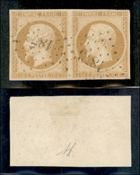 EUROPA - FRANCIA - 1852 - 5 Cent (12/Ib - Giallo Limone) - Coppia Orizzontale Usata - Diena - Autres & Non Classés