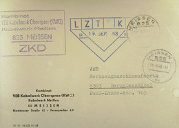 Fern-Brf Mit ZKD-Kastenst "Kombinat VEB Kabelwerk Oberspree (KWO) Kabelwerk 825 MEISSEN" 15.9.68 Nach Berggiesshübel - Covers & Documents