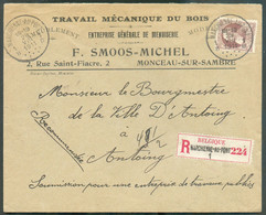 N°77 - 35 Centimes Brun Obl. Sc MARCHIENNE-AU-PONT 1 s/L. Recommandée (en-tête Travail Mécanique Du Bois/ F. Smoos-Miche - 1905 Breiter Bart