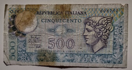 1979 -  ITALIA REPUBBLICA -  BANCONOTA DA LIRE 500 MERCURIO  - USURATA - - Andere & Zonder Classificatie