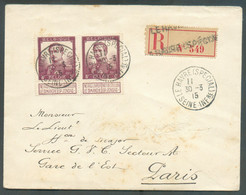 N°122(paire) - 5Fr. PELLENS En Paire, Obl Sc LE HAVRE (SPECIAL) Sur Lettre Recommandée Du 30-3-1915 Vers Paris.  COB 550 - 1912 Pellens